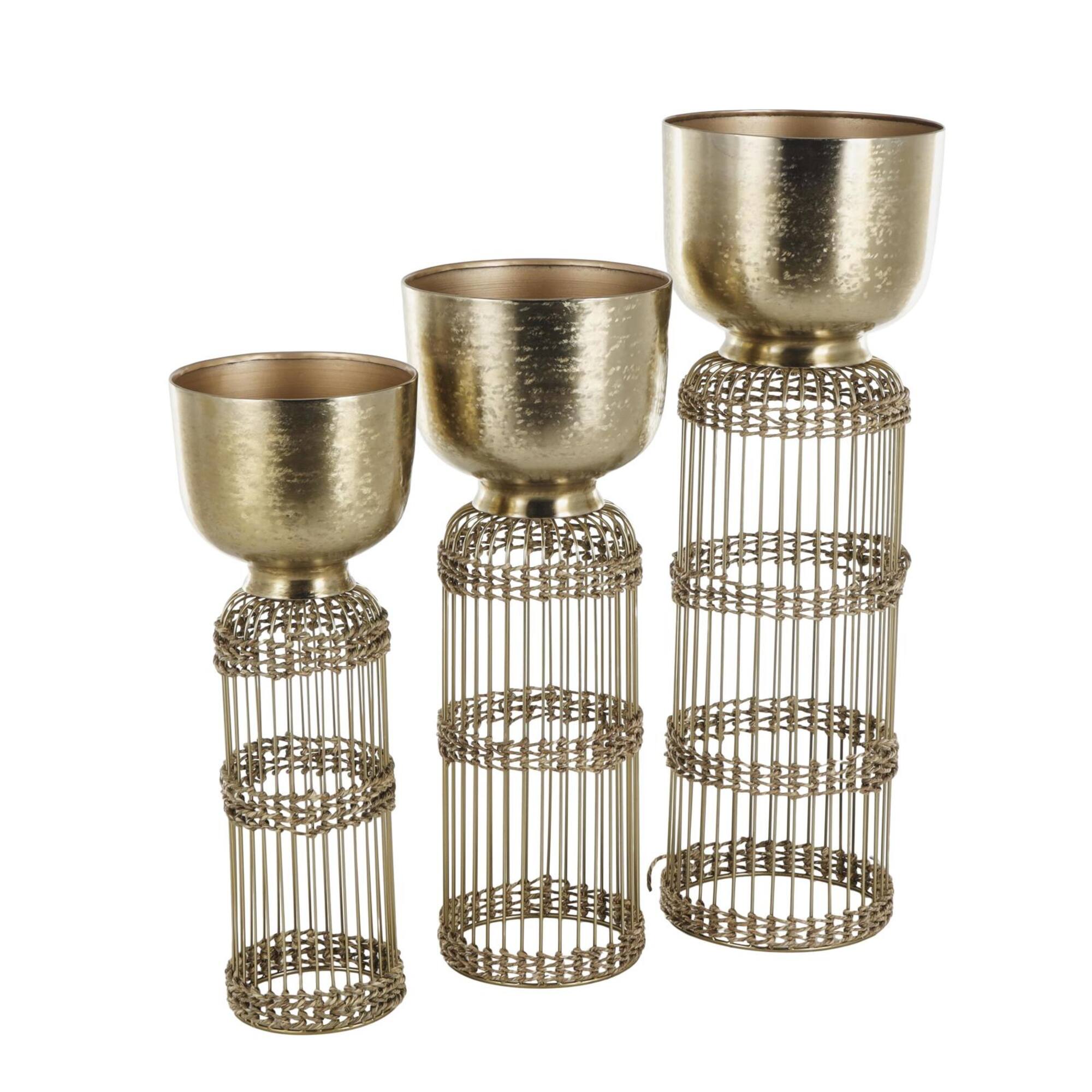 Gold Metal Textured Rounded Dome Planter & Pedestal Base Set